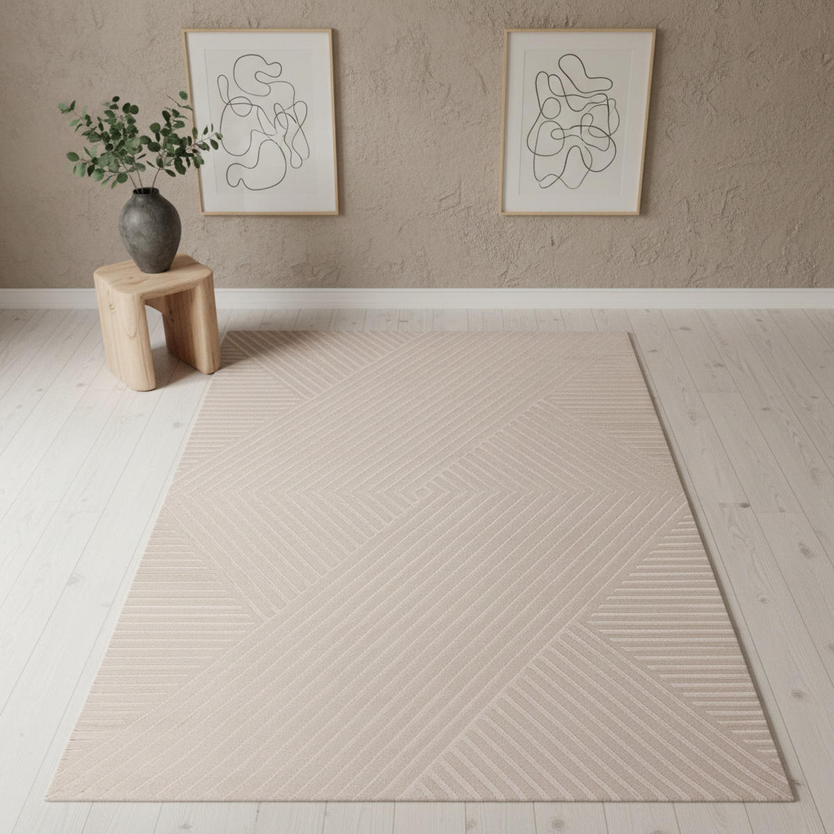 TEPPICH Kurzflor Skulptural Modern Waschbar Schlafzimmer Strapazierfähig Beige 160x230 cm – ILLER - Beige, Textil (160/230cm) - KADIMA DESIGN