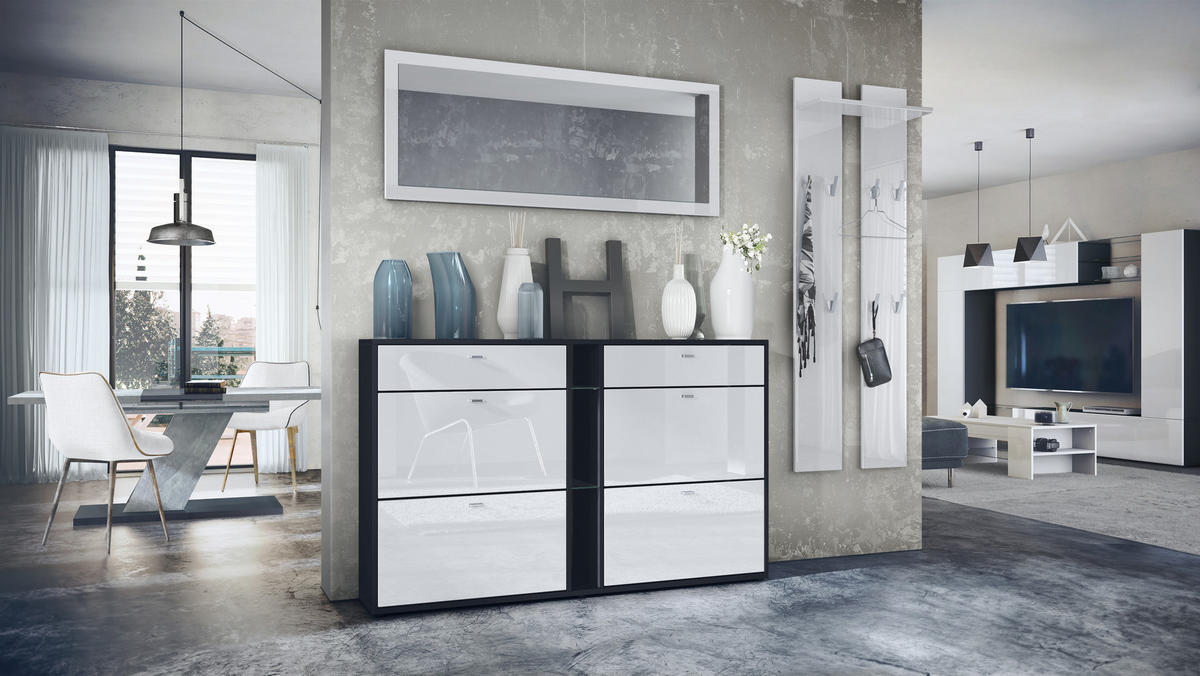GARDEROBE Orlando Weiß Hochglanz - Weiß Hochglanz, Holzwerkstoff (215/210/28cm) - Vladon