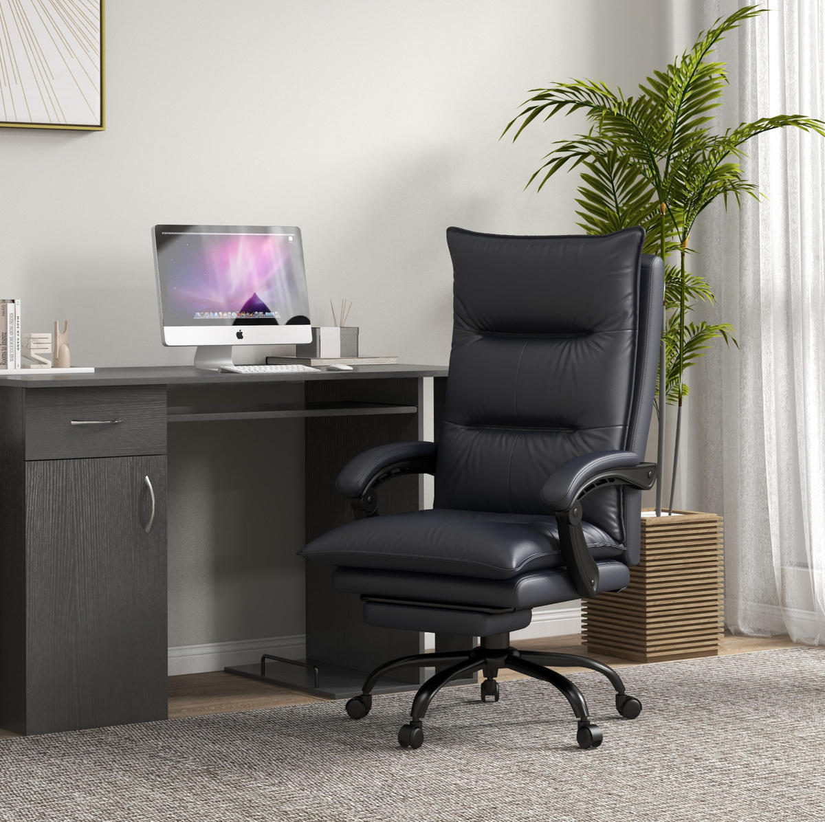 BÜROSTUHL mit Massagefunktion und Fußstütze höhenverstellbar Dunkelgrau - Dunkelgrau, Kunststoff (74/121.5/66cm) - Meubliv