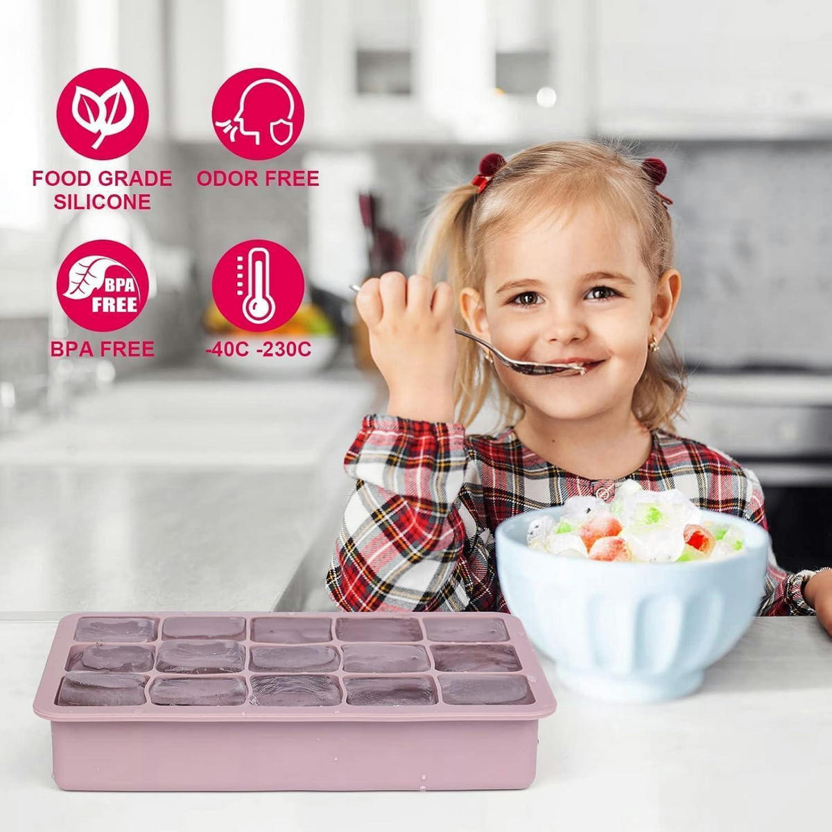 EISWÜRFELFORM 3er Set Silikon mit Deckel 45 Fächer - Multicolor, Kunststoff (11/7/16cm)