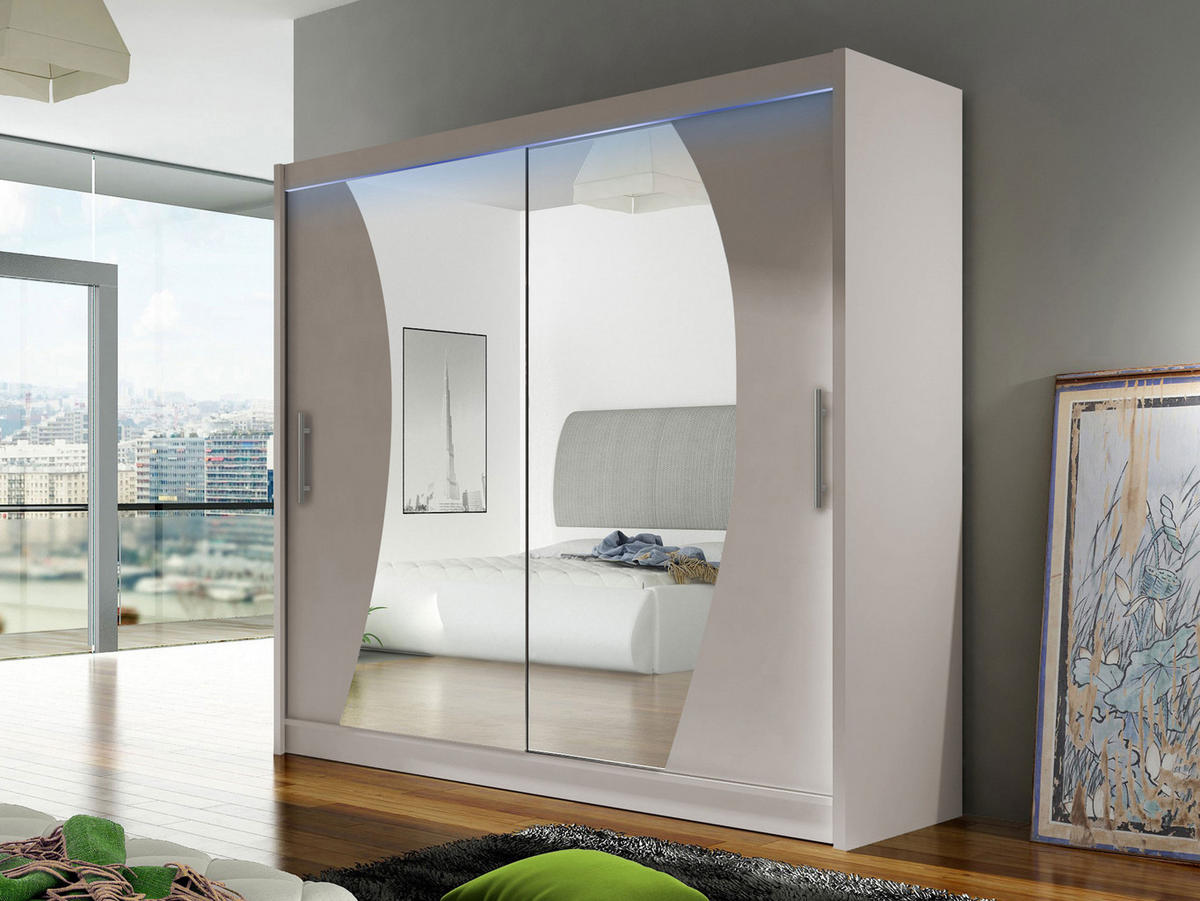 KLEIDERSCHRANK London IX, mit RGB LED Beleuchtung - Kaschmir/Silberfarben, Holzwerkstoff/Kunststoff (180/215/58cm) - MIRJAN24