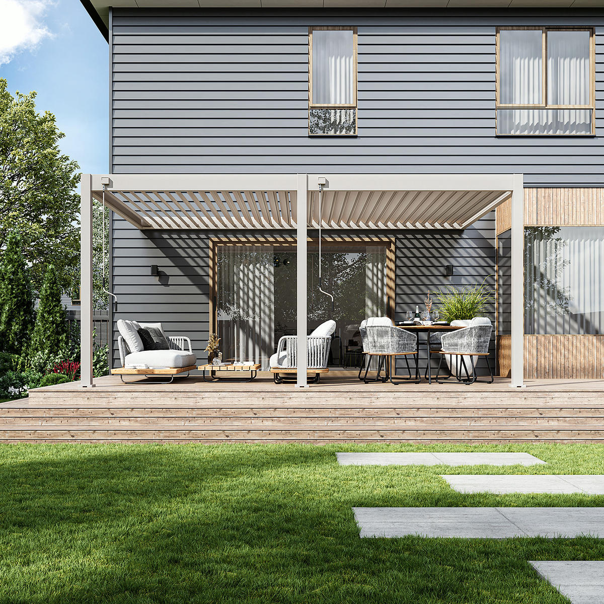 WANDPERGOLA Deluxe Terrassenüberdachung Aluminium 3,6 x 5,3 m sand - Schwarz, Metall (360/255/530cm) - WEIDE