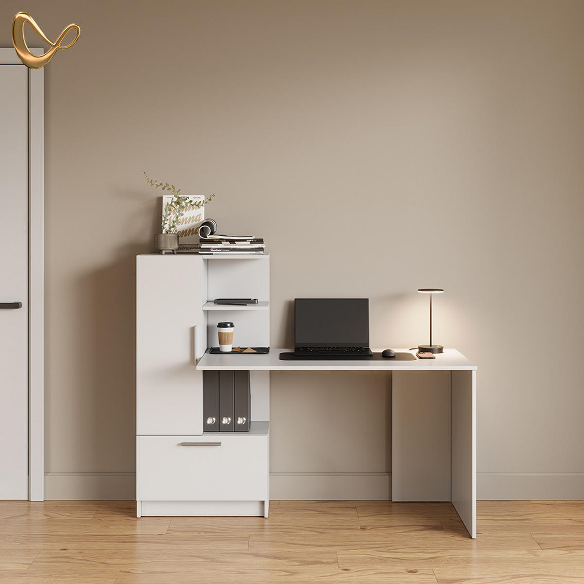 SCHREIBTISCH Lorena Weiß 150 x 120.1 cm mit 2 Türen - Weiß, Holzwerkstoff (59.3/150/120.1cm) - Livinity®