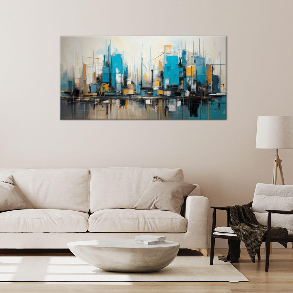 LEINWANDBILD Gebäude und Wolkenkratzer Abstraktion 120x60cm - Blau, Textil (120/60cm) - Feeby