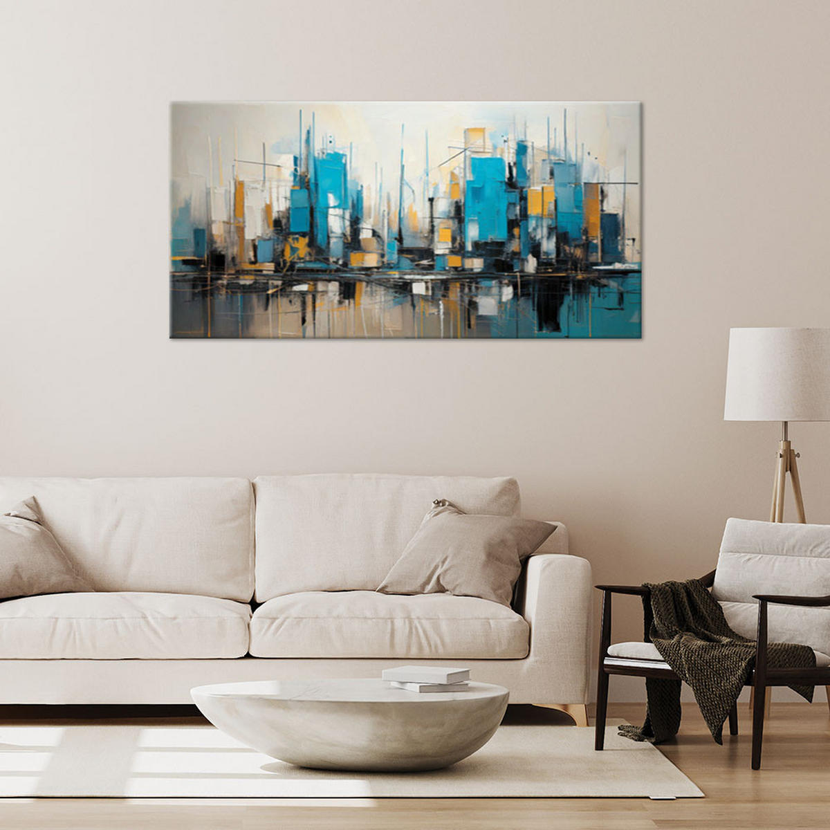 LEINWANDBILD Gebäude und Wolkenkratzer Abstraktion 120x60cm - Blau, Textil (120/60cm) - Feeby