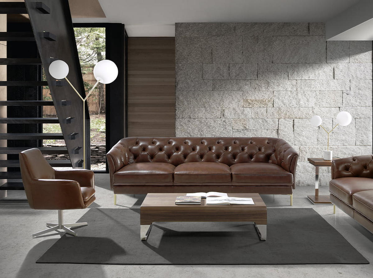 COGNACBRAUNER Leder-Drehsessel - Edelstahlfarben/Anthrazit, Leder/Metall (82/85/74cm) - ANGEL CERDA