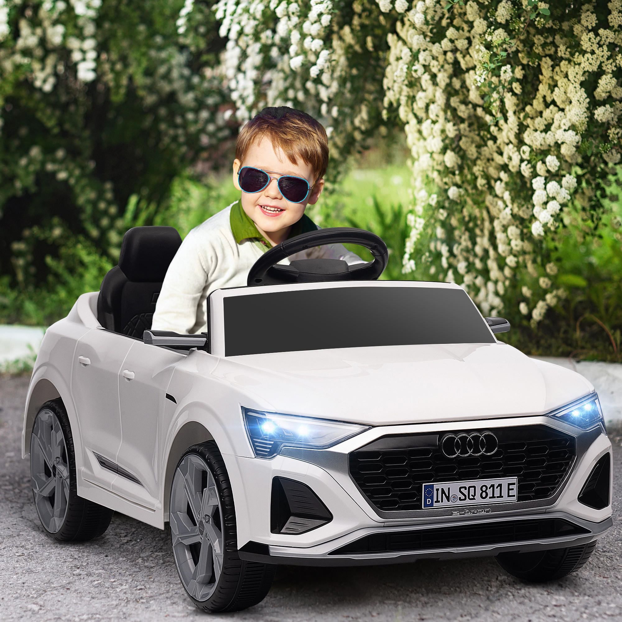 KINDER Elektroauto, Weiß, Kunststoff, Metall, 98cm x 49,5cm x 43cm - Weiß, Kunststoff (98/49.5/43cm) - AIYAPLAY