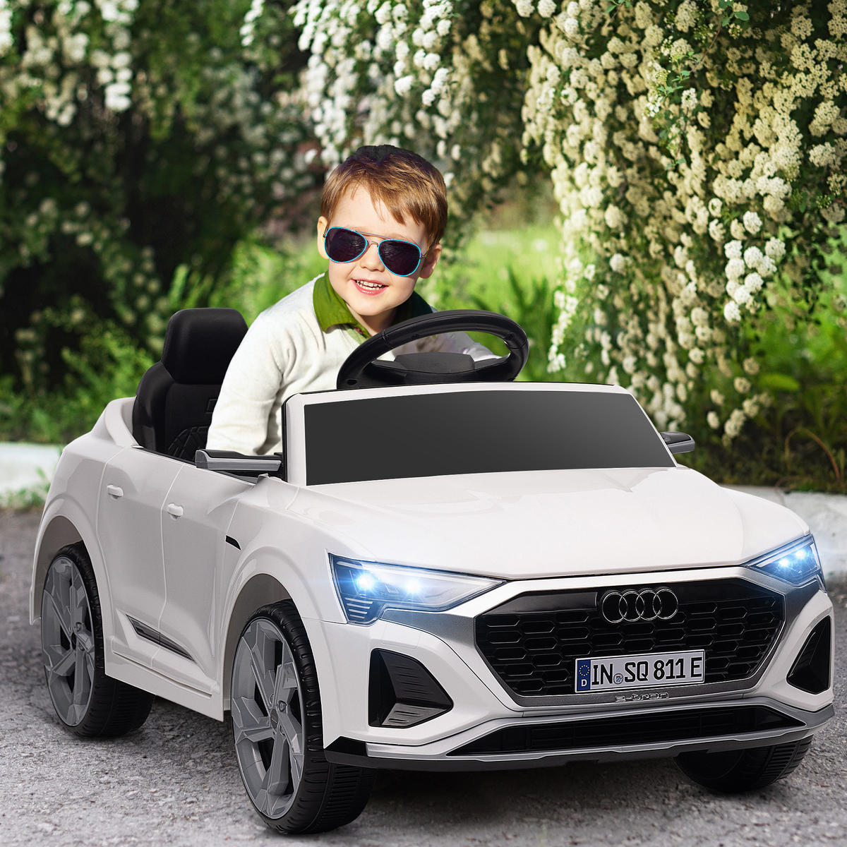 KINDER Elektroauto, Weiß, Kunststoff, Metall, 98cm x 49,5cm x 43cm - Weiß, Kunststoff (98/49.5/43cm) - AIYAPLAY