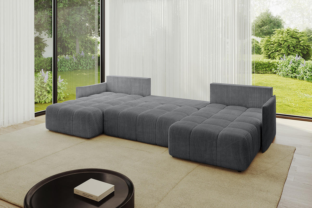 WOHNLANDSCHAFT LONLI-U 355x189x68 Dunkelgrau Cord - Dunkelgrau, Holzwerkstoff/Kunststoff (355/68/189cm) - ALTDECOR