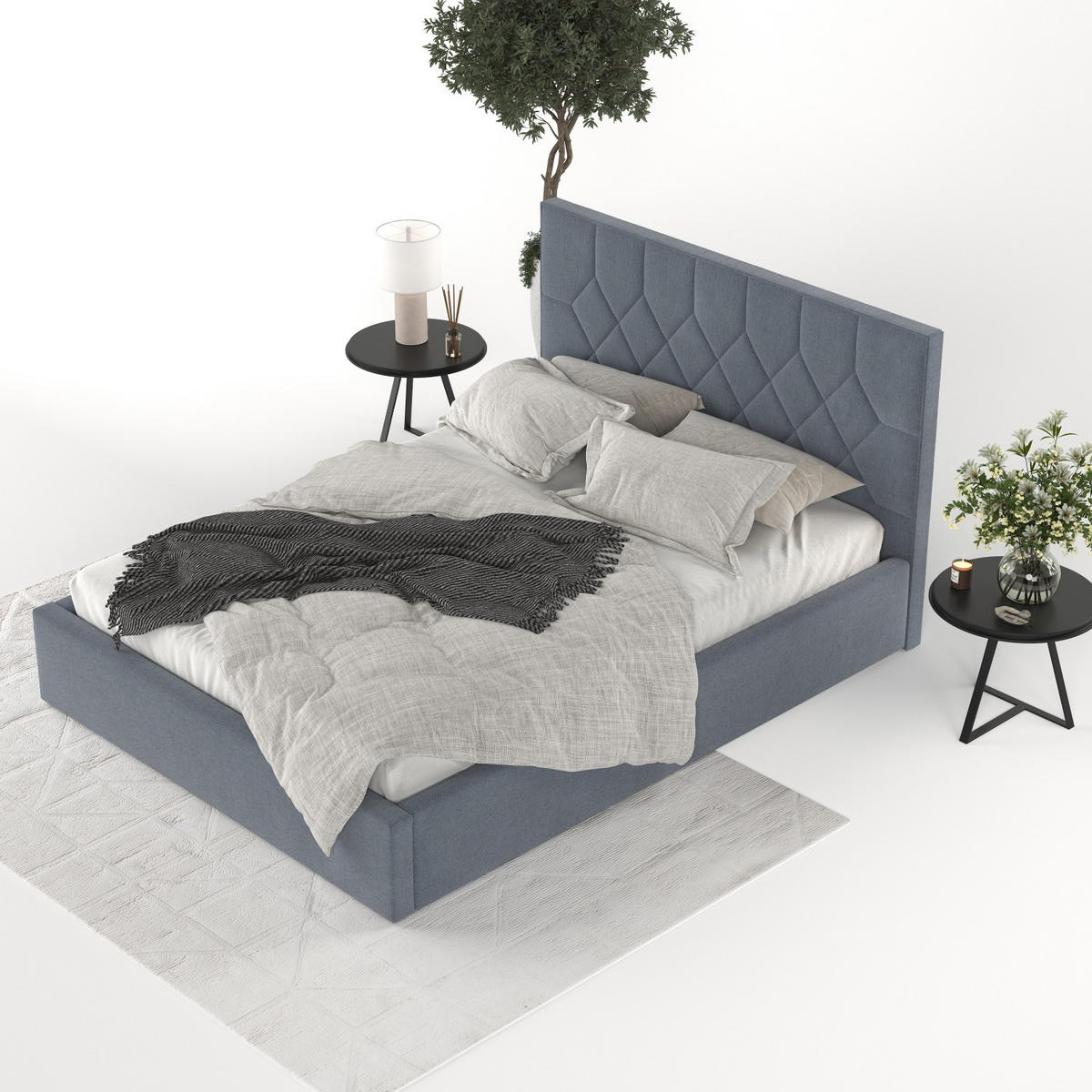 POLSTERBETT Brisa 180/200 cm Blau im Asti Stoff - Blau/Schwarz, Holz/Holzwerkstoff (180/200cm) - AltaBeds