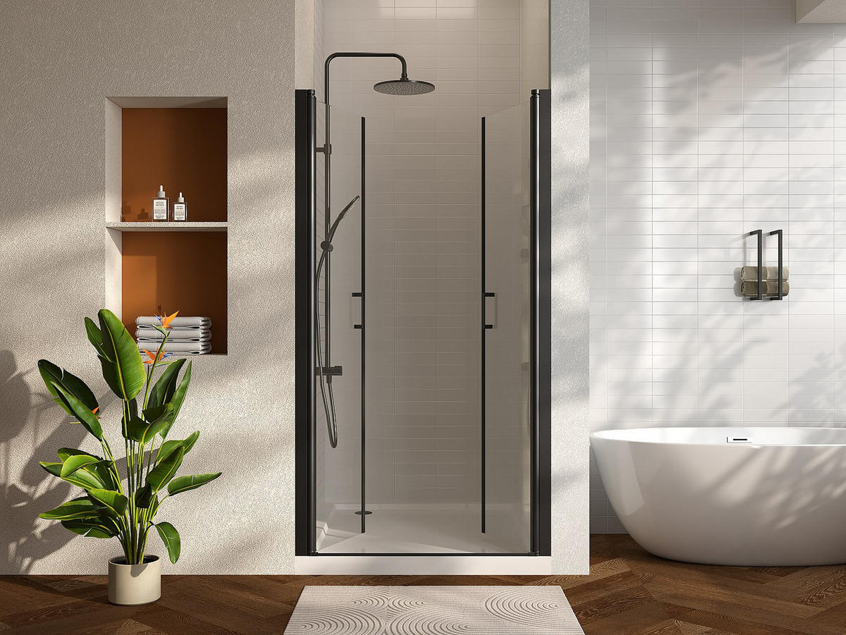 DUSCHTÜR - 90cm x 1.92cm - Aluminium - schwarz - SARASOTA - Schwarz, Metall (90/195cm) - Vente-Unique