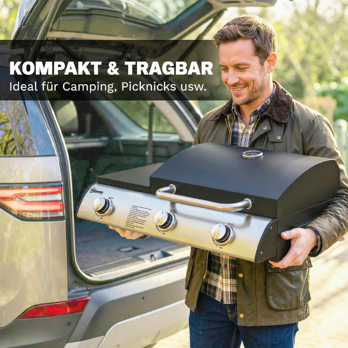 TISCHGASGRILL Metall Edelstahl Schwarz - Schwarz, Metall (47/27/77cm) - Outsunny
