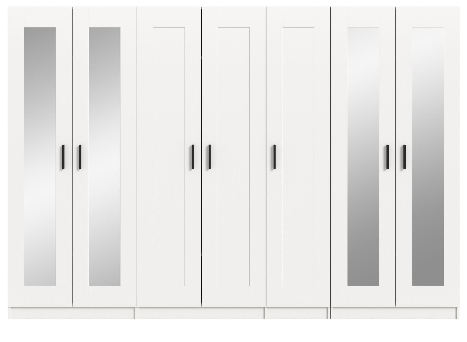 KLEIDERSCHRANK in weiß 280 x 194 cm skandinavisch, Wäscheschrank 7-türig mit Spiegel - Schwarz/Weiß, Glas/Holzwerkstoff (280/194/56cm) - Inn.Furn