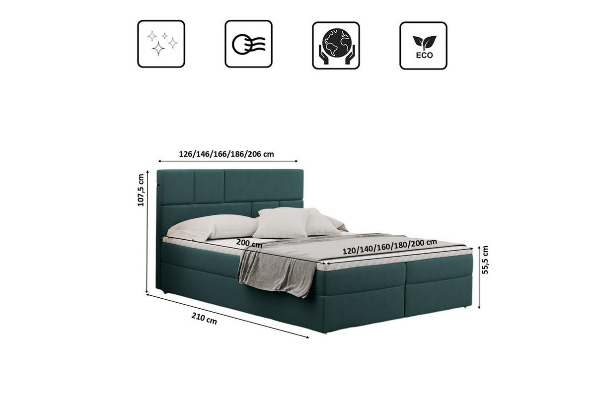 BOXBETT Mit Bettkasten Und Matratze BALI Stoff Mat Velvet Meeresfarbe 120x200 cm H3-Bonell - Mintgrün, Holz/Holzwerkstoff (120/200cm) - Kaiser Möbel