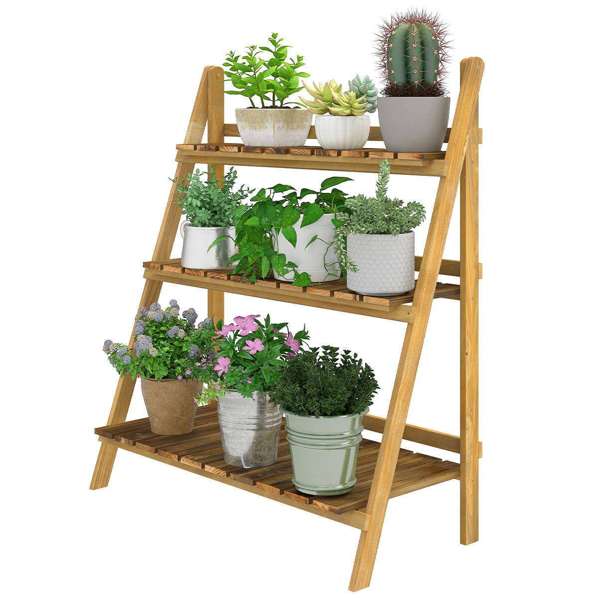 BLUMENTREPPE DE-12126 3-stufig, klappbar, pyramidale Form Braun - Braun, Holz (37/93/80cm) - ComfortXL
