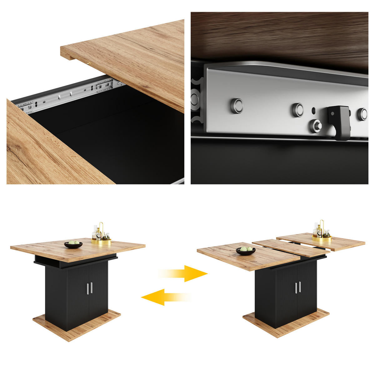 AUSZIEHBARER Esstisch mit Stauraum, für 6–8 Personen - Multicolor, Holz (140/70/76cm) - Meubles Cosy