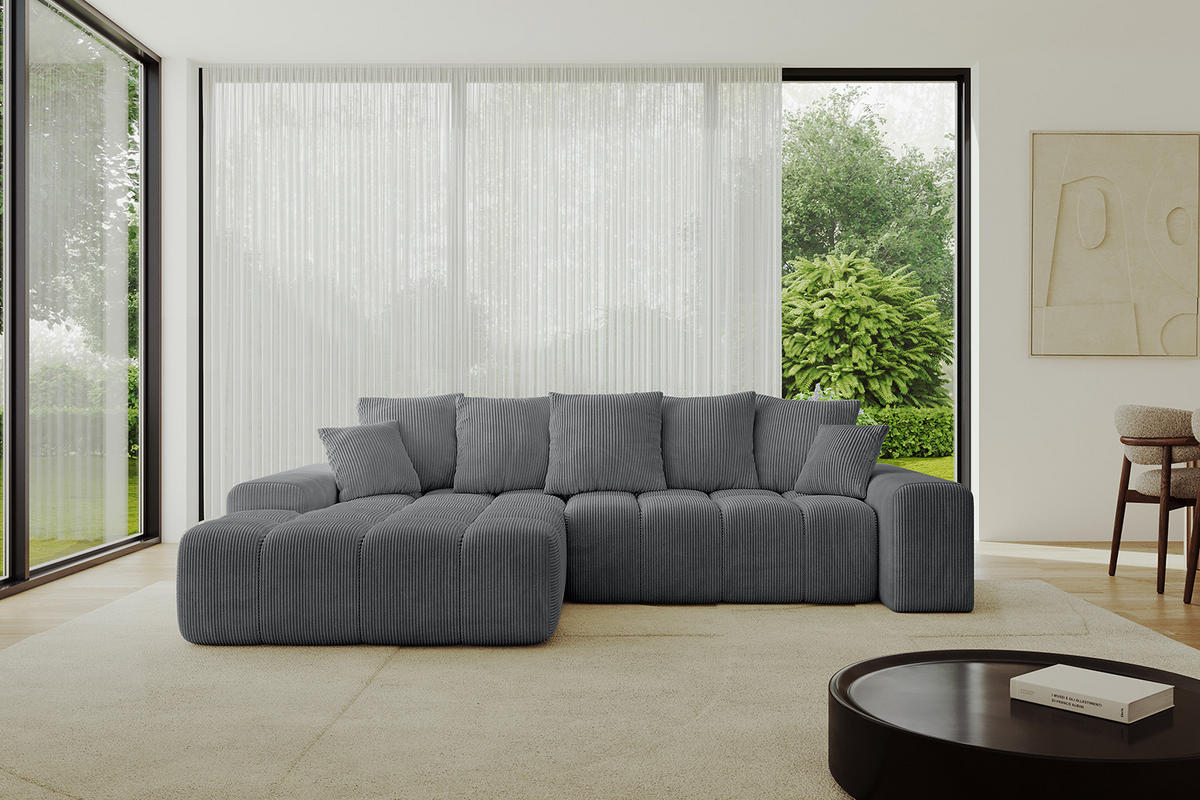 ECKSOFA Ottomane Links ENSI-L - 267x164x88 cm Dunkelgrau - Dunkelgrau, Holzwerkstoff/Kunststoff (267/164cm) - ALTDECOR