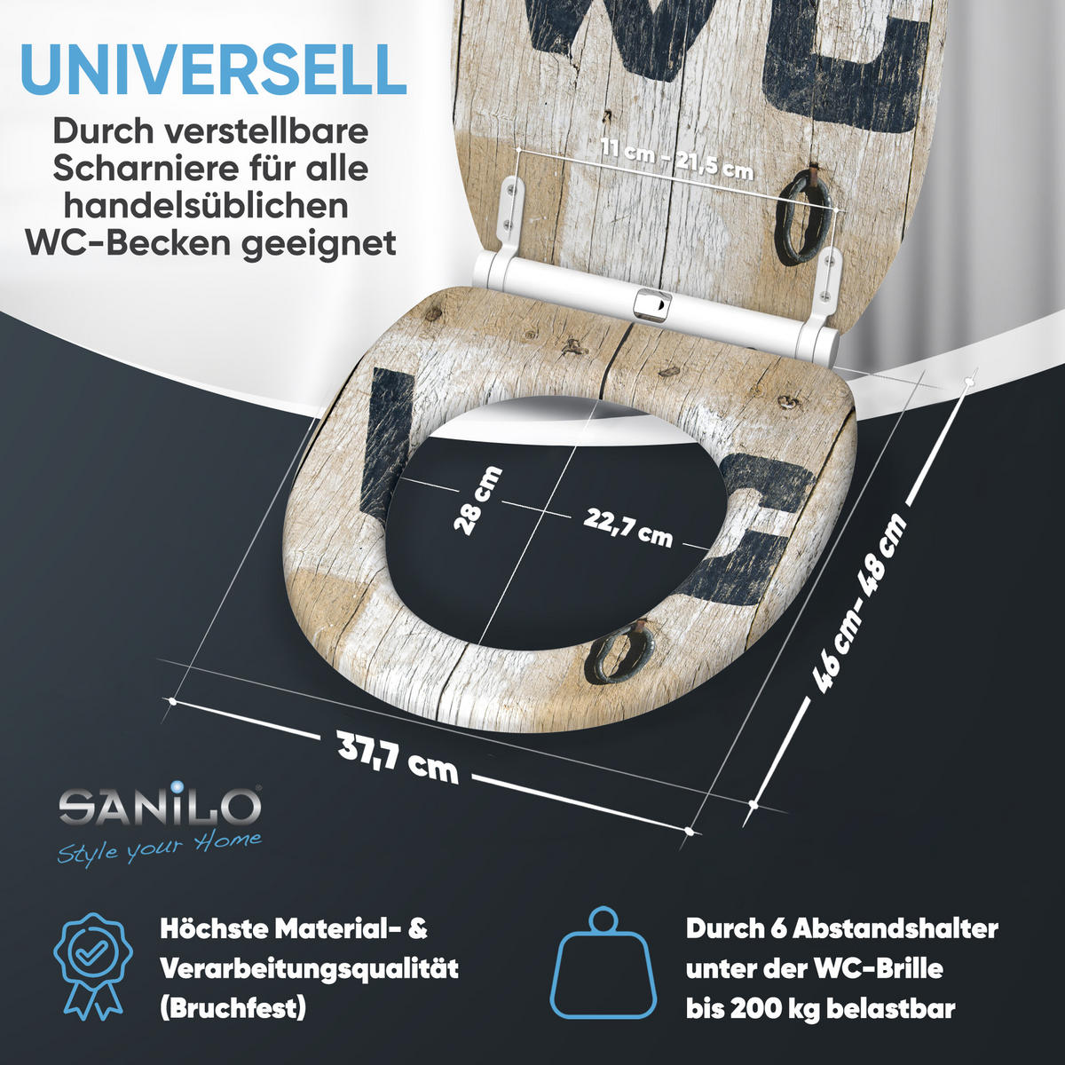WC-SITZ mit Absenkautomatik & Top Fix Old Style - Braun, Holzwerkstoff (37.7/5.5/48cm) - Sanilo