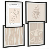 BILDER SET 4er Set - 50x50 cm & 40x60 cm Schwarzer Rahmen - Abstrakte Boho-Dekorationen - Schwarz, Kunststoff (50/50cm) - TULUP