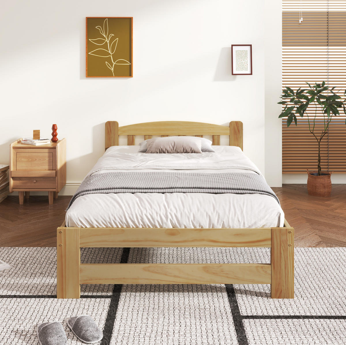 HOLZBETT 90/200 cm mit Kopfteil aus Kiefer massiv – inkl. Lattenrost - Naturfarben, Holz (90/200cm) - BEAOK