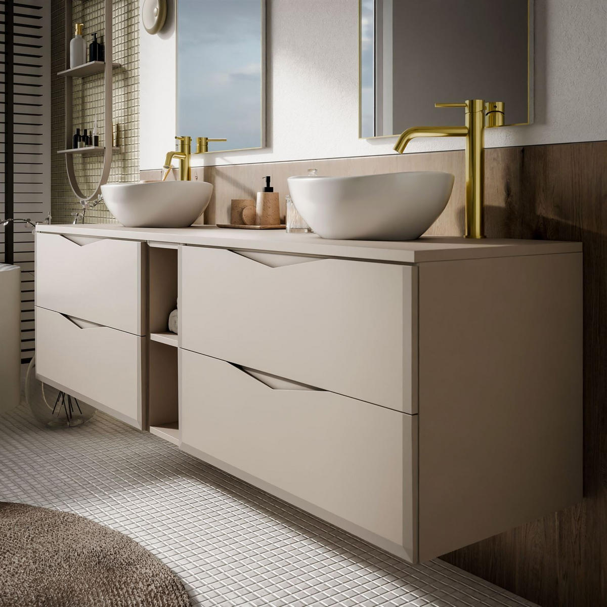 WASCHTISCHUNTERSCHRANK MIRA III 140 cm - Kaschmir, Holzwerkstoff (140/50/46cm) - Lookway