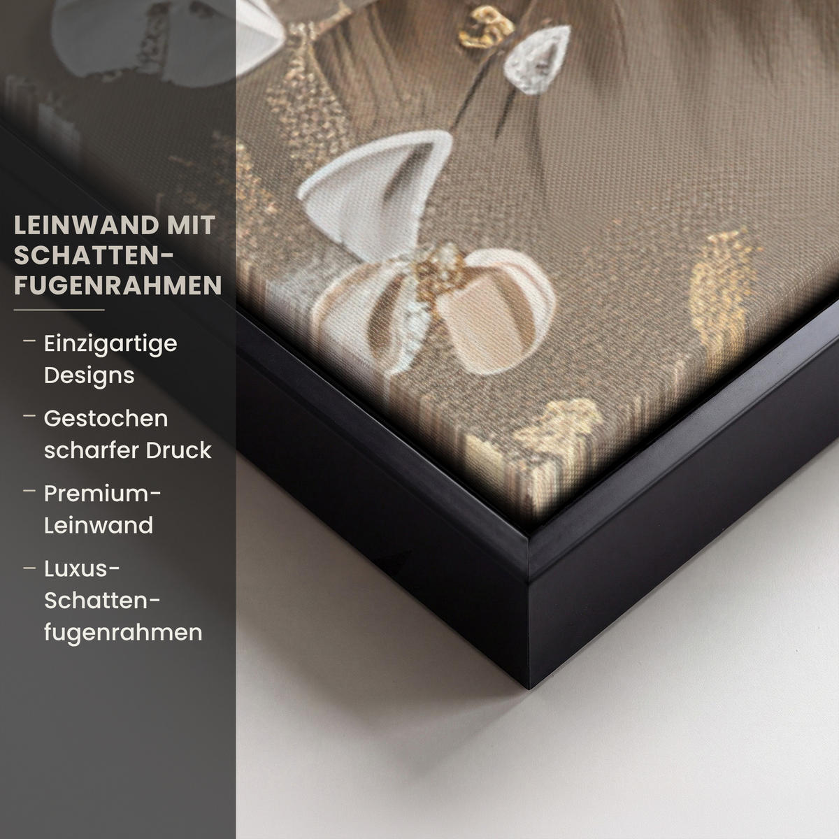 LEINWAND Bilder mit Rahmen - Blumen - Weiß - Gold - Beige - Luxus - 90x90 - Greige, Textil (90/90cm) - MuchoWow