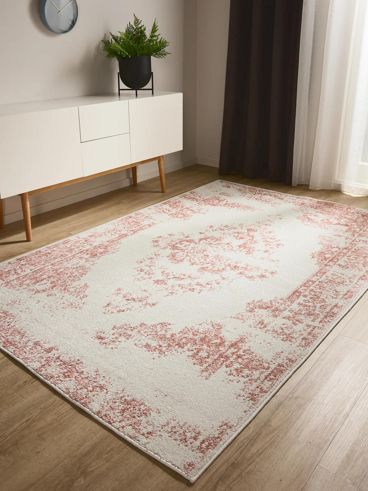 VINTAGE-TEPPICH Sia 160/230 cm - Creme/Rosa, Kunststoff (160/230cm) - benuta