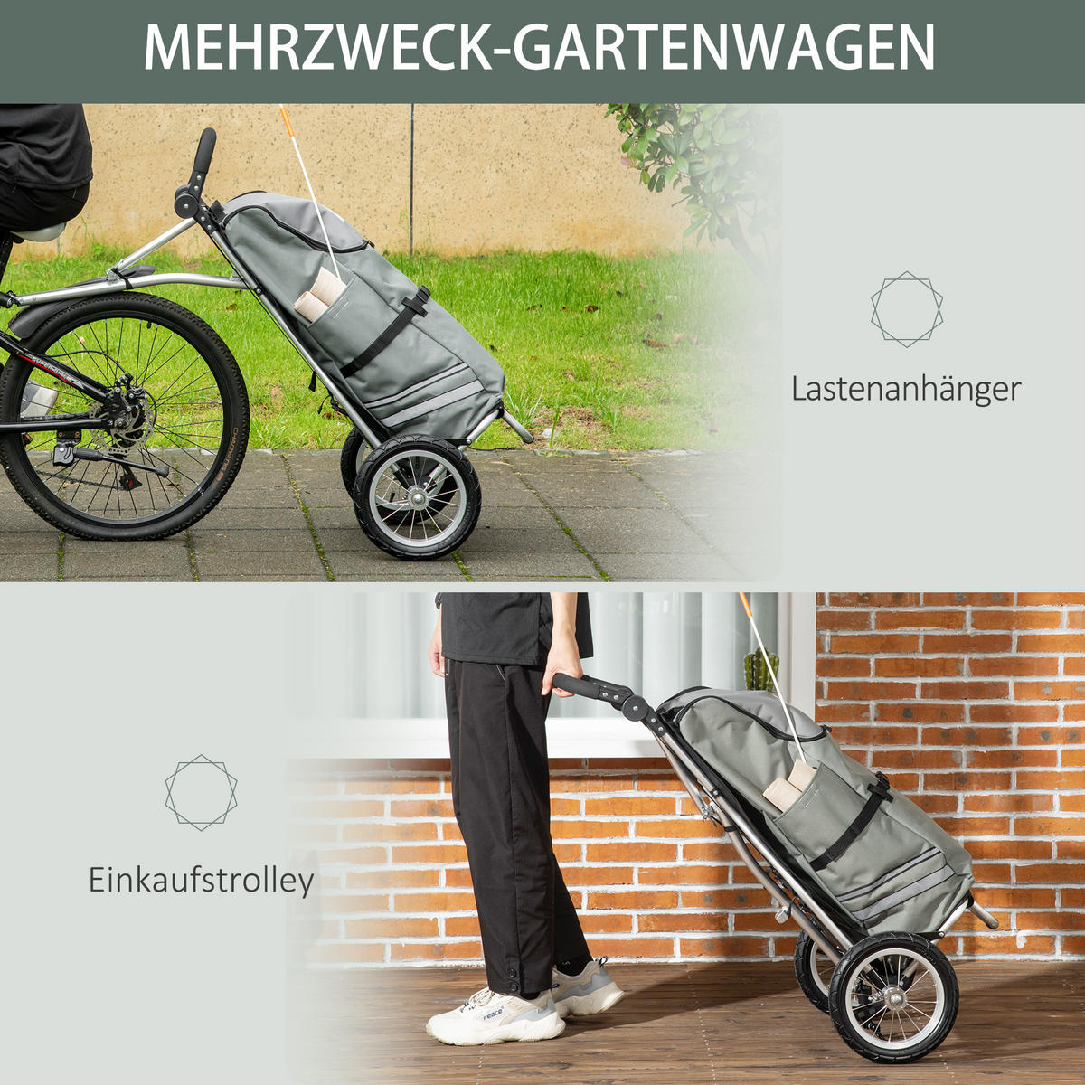 LASTENANHÄNGER, Aluminum, Grau/Silber, 53L x 43B x 110H cm - Grau, Metall (43/110/53cm) - HOMCOM