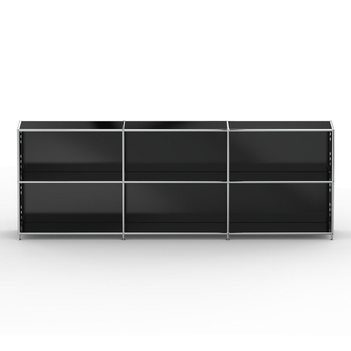 AKTENSCHRANK Büro, 6 offene Fächer, Breite 227 cm, Graphitschwarz - Chromfarben/Schwarz, Metall (40/80.5/227.2cm) - Versee
