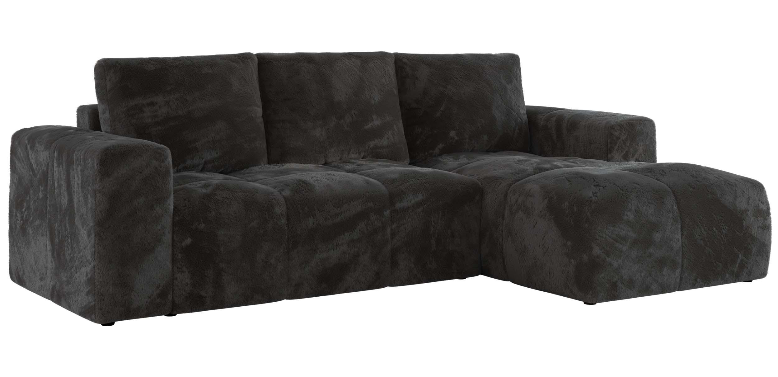 ECKSOFA MONIVA Dunkelgrau Plüsch - Rechts - Dunkelgrau/Schwarz, Textil (266/164cm) - MKS