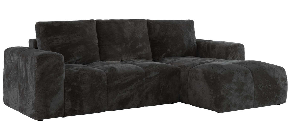 ECKSOFA MONIVA Dunkelgrau Plüsch - Rechts - Dunkelgrau/Schwarz, Textil (266/164cm) - MKS