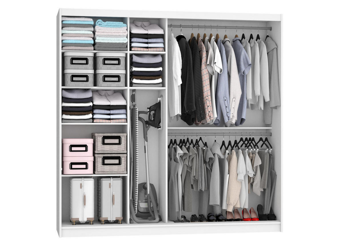 SCHWEBETÜRENSCHRANK Verona MSE, Schwarz Matt, 200 cm, mit Spiegel - Schwarz, Holz (200/216/60cm) - B BELINI GROUP