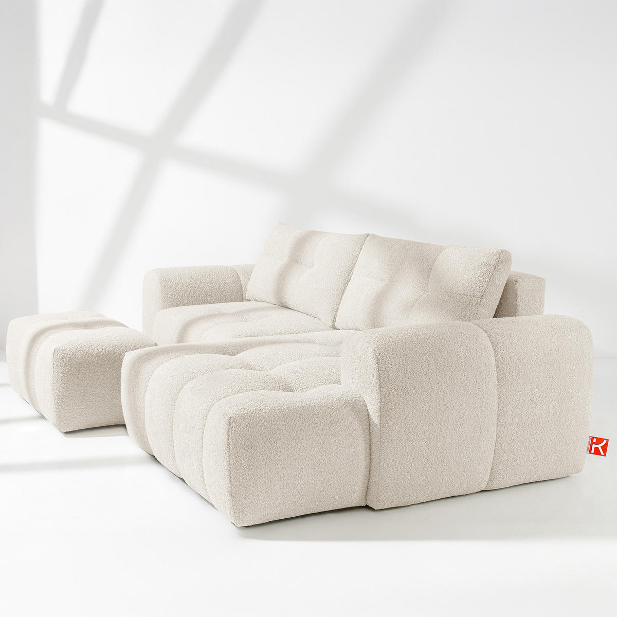 ECKSOFA RECHTS RAVIA, Bouclé, Weiß - Weiß, Holz/Textil (256/104cm) - KONSIMO®