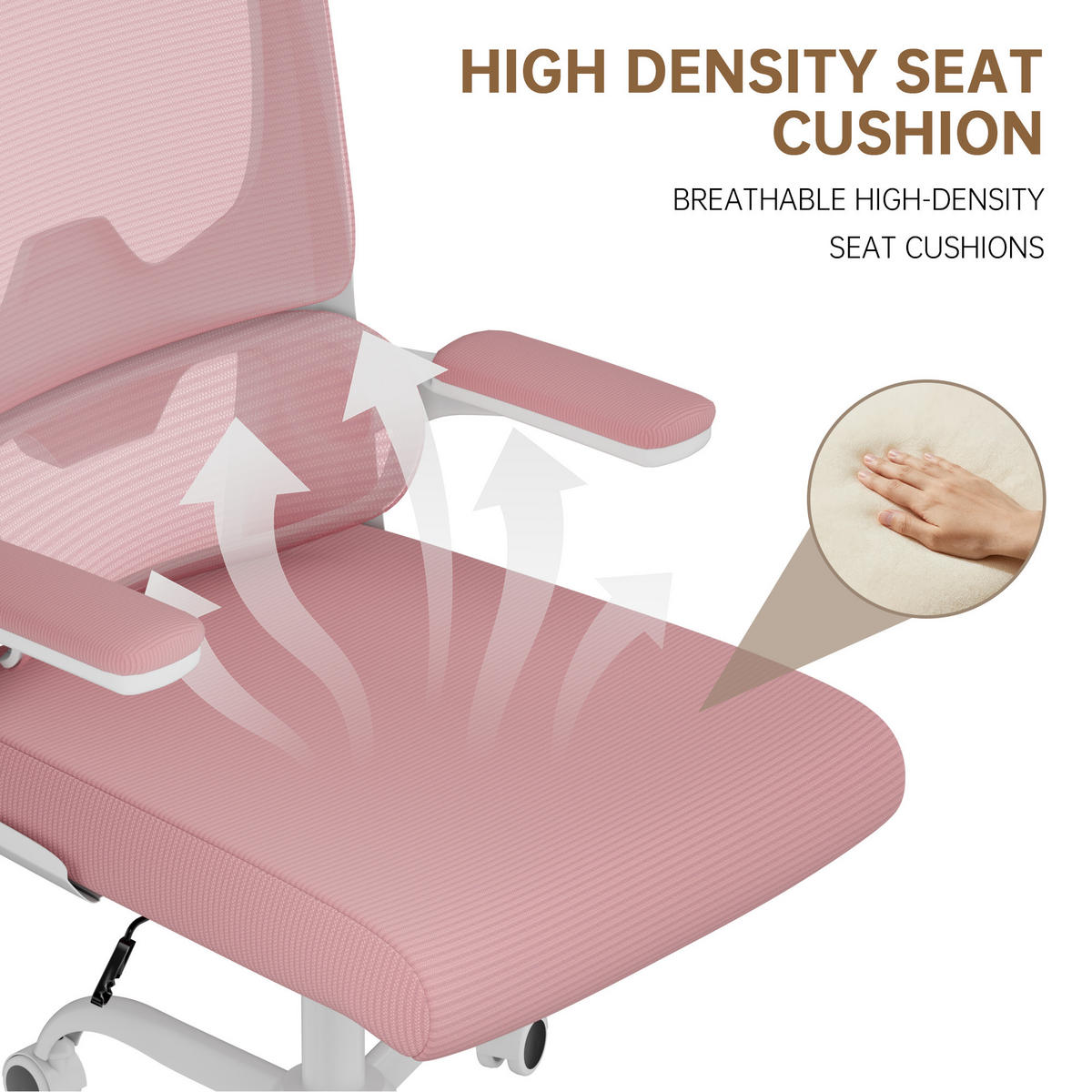 BÜROSTUHL Weiß-Pink ergonomisch mit klappbaren Armlehnen - Pink, Metall (25/52.5/65cm) - Rattrix