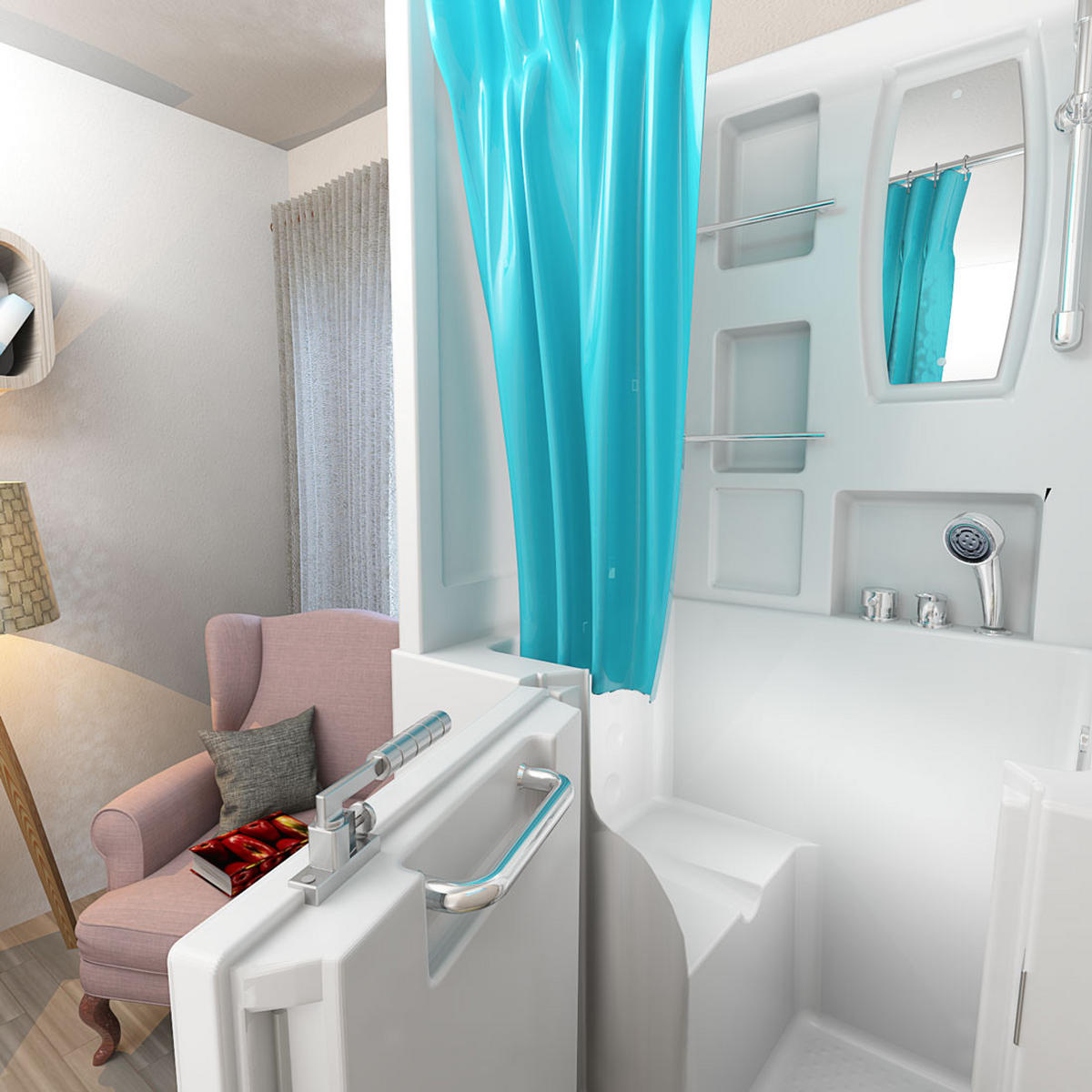 DUSCHE mit Sitzwanne und Tür S02D-C-L - Weiß, Glas/Kunststoff (100/78/205cm) - AcquaVapore by Sandra Jentho