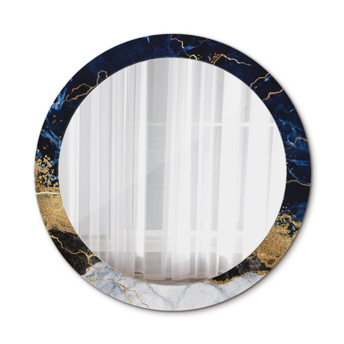 SPIEGEL Ø80 cm Rund mit Aufdruck - Goldfarben/Dunkelblau, Glas (80/80/0.4cm) - TULUP