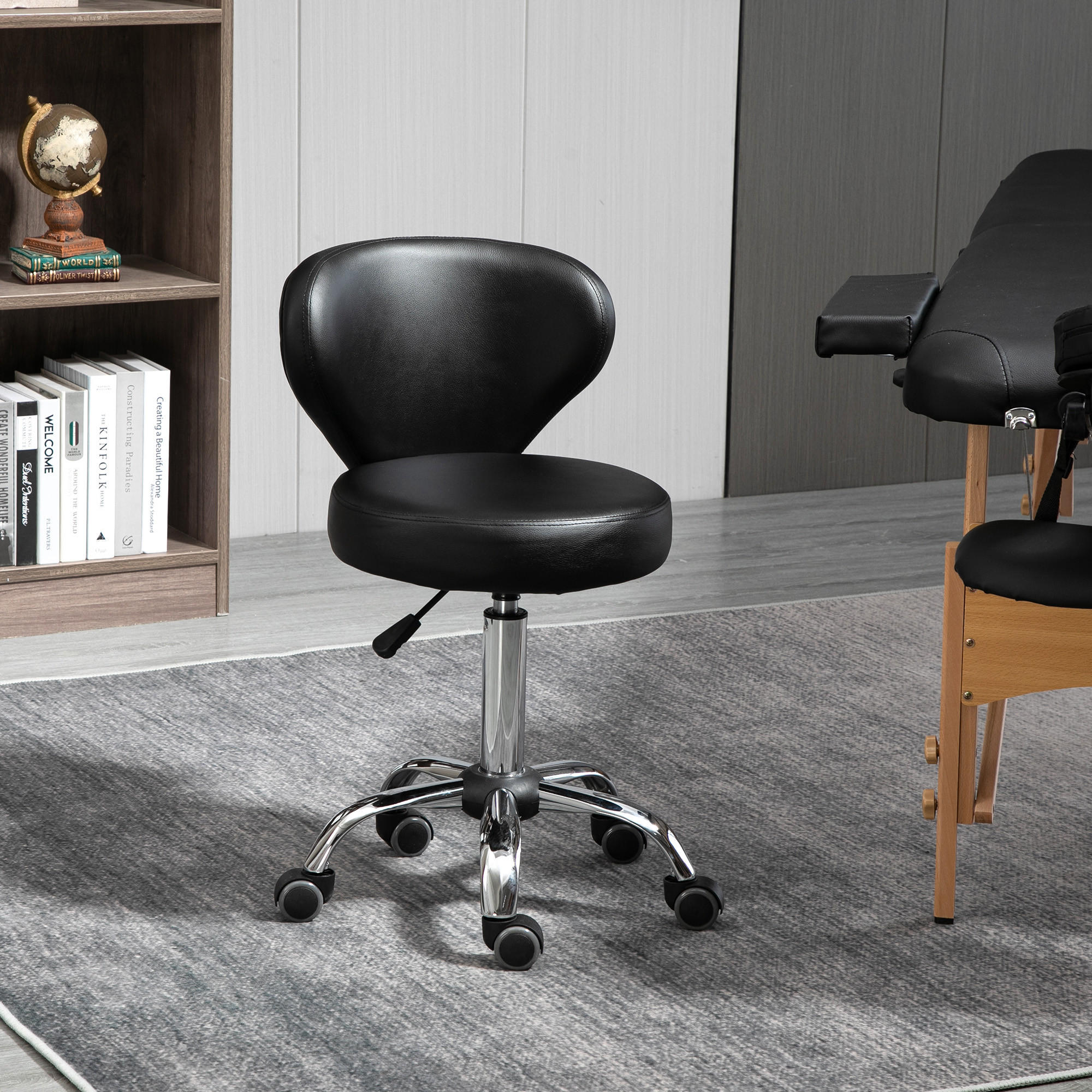 ROLLHOCKER höhenverstellbar Drehhocker, 45 x 54 x 73-88 cm, Schwarz - Schwarz, Kunststoff (54/88/45cm) - HOMCOM