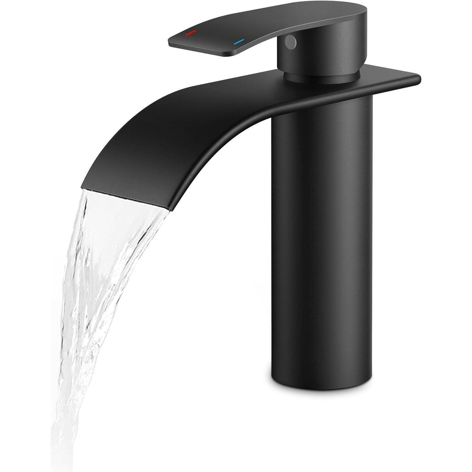 WASCHTISCHARMATUR Wasserfall Matt-Schwarz - Schwarz, Metall (12.7/7.5/17.8cm)