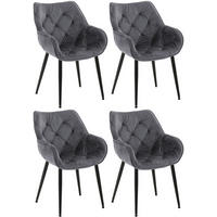 ARMLEHNENSTUHL 4er Set Samt Dunkelgrau - Dunkelgrau/Schwarz, Textil/Metall (58/83/62cm) - CLP