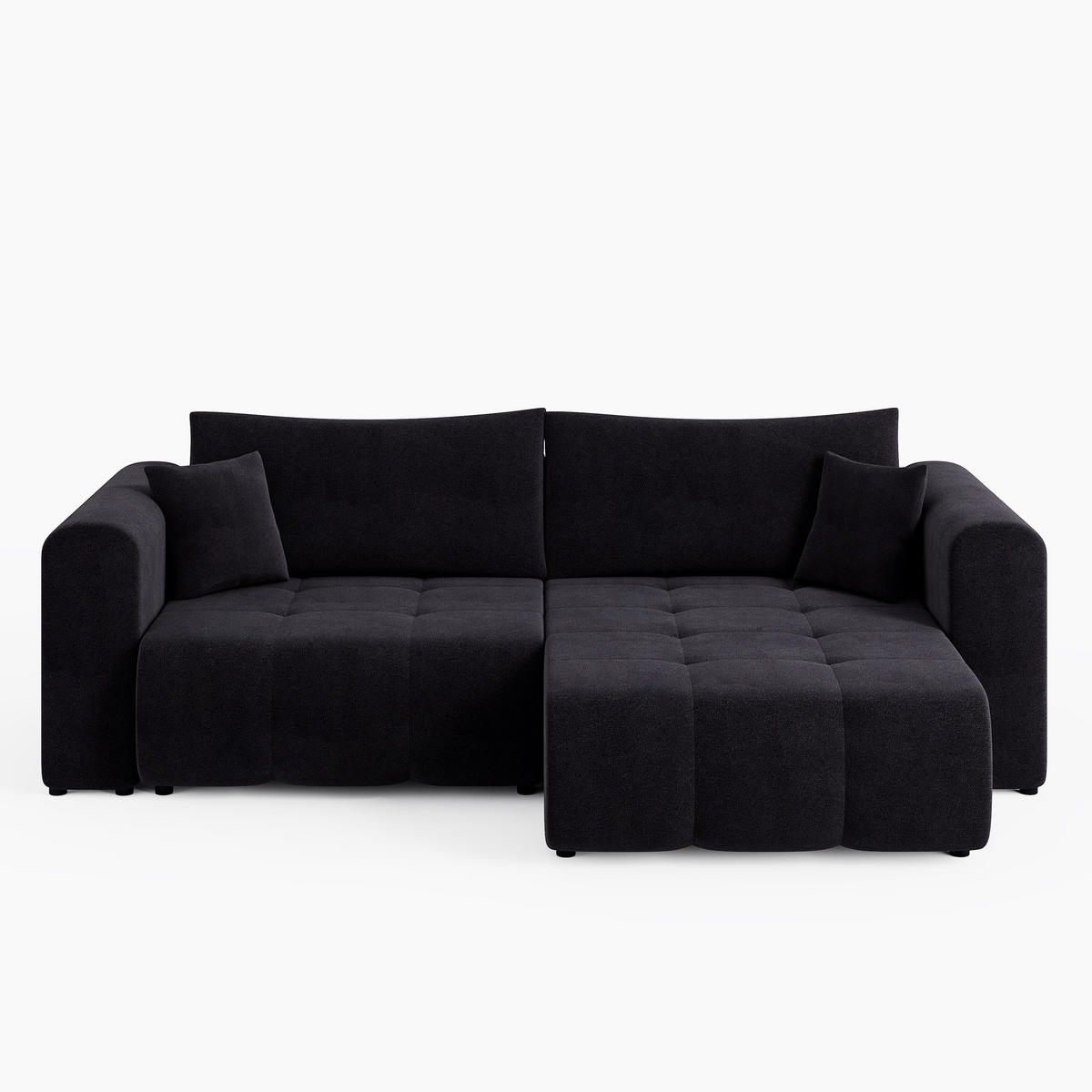 ECKSOFA RIVA Rechts Dunkelgrau Velours-Stoff Premium L-Form Couch mit Schlaffunktion & Bettkasten - Dunkelgrau/Schwarz, Holz (160/255cm) - Barchello