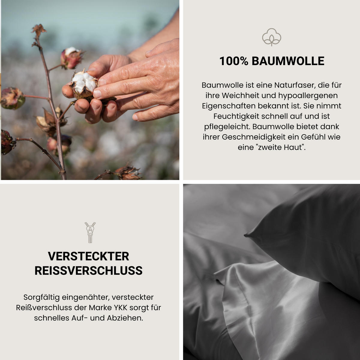 KISSENHÜLLENSET Ella - Baumwollsatin - 2-teilig - 40 x 80 cm - Dunkelgrau - Dunkelgrau, Textil (40/80cm) - SCHIESSER