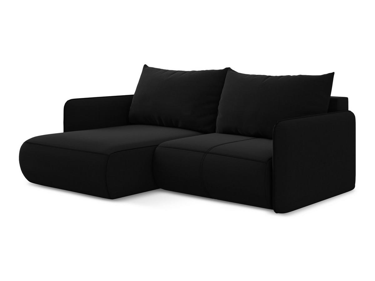 ECKSOFA mit Schlaffunktion Samt Stoff Schwarz - Schwarz, Kunststoff/Textil (148/207cm) - Makamii