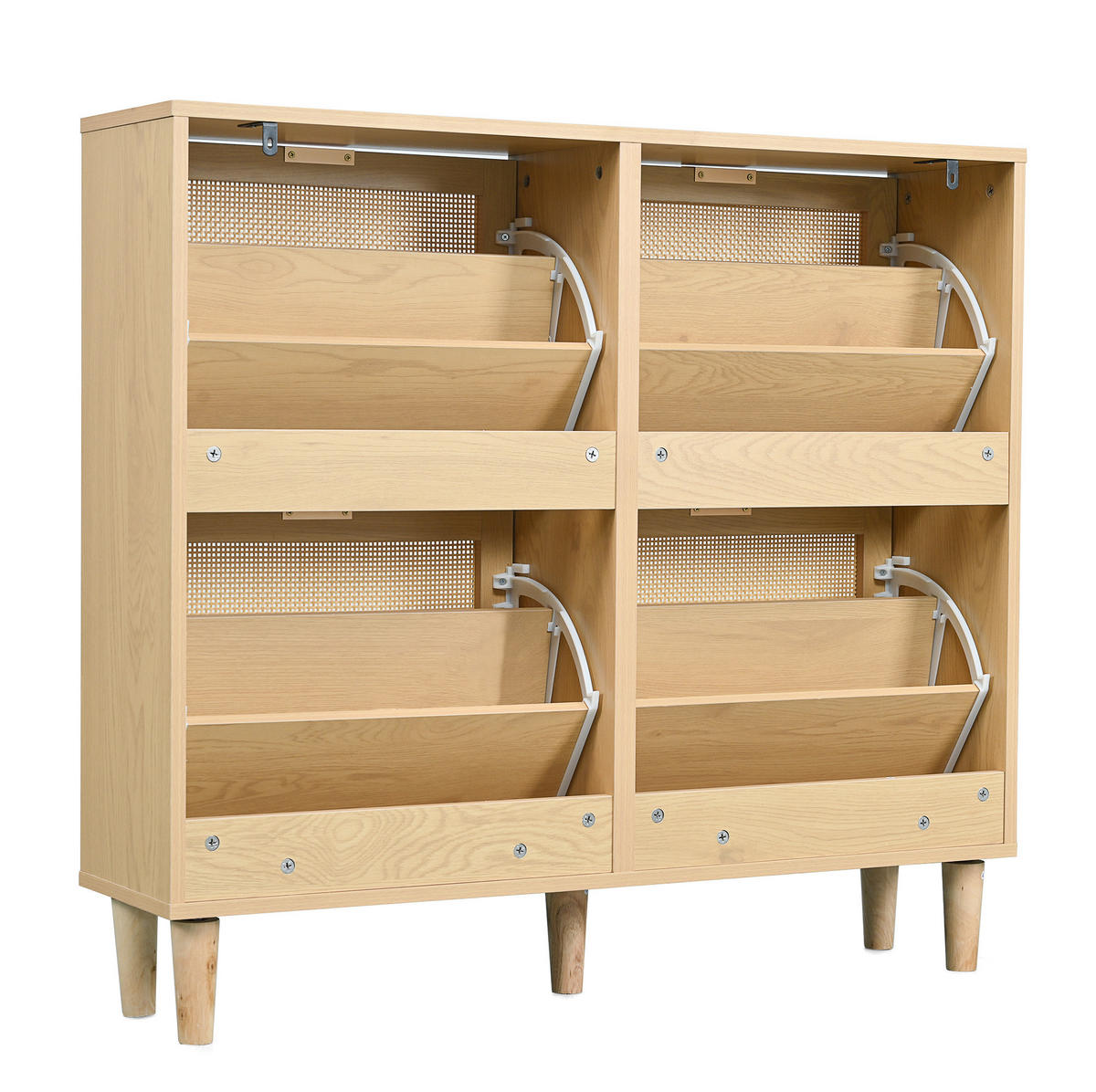 SCHUHSCHRANK aus Spanplatte 100x25x90cm in Eichefarben mit 4 Klappschubladen - Eichefarben, Holzwerkstoff (100/90/25cm) - Modfu