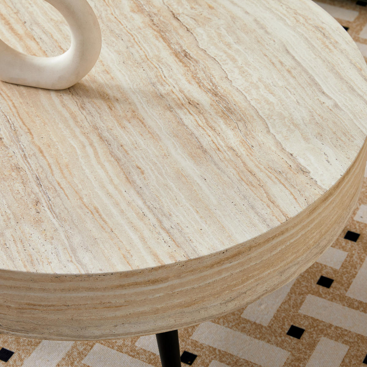 KONFERENČNÍ stolek 70/70/35,5 cm černá světlý dekor z MDF a kovu s nastavitelnými nožkami - černá, kompozitní dřevo (70/70/35.5cm) - OKWISH