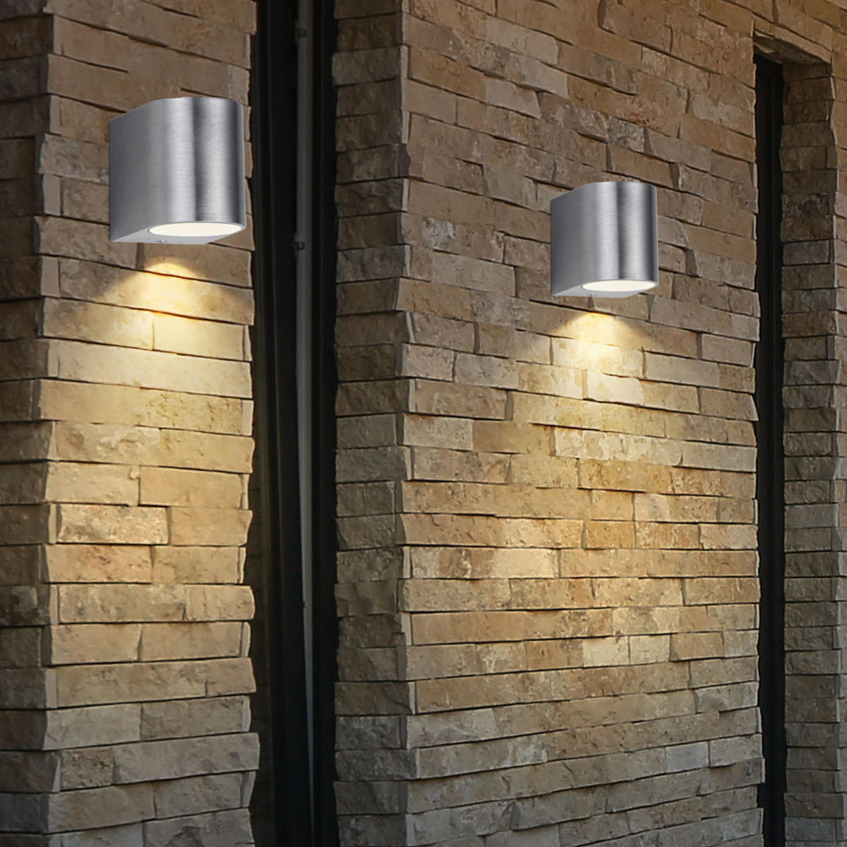 LED AUSSEN-WANDLEUCHTE Aluminium Silber 2er Set - Silberfarben, Glas (7/8/9.4cm)