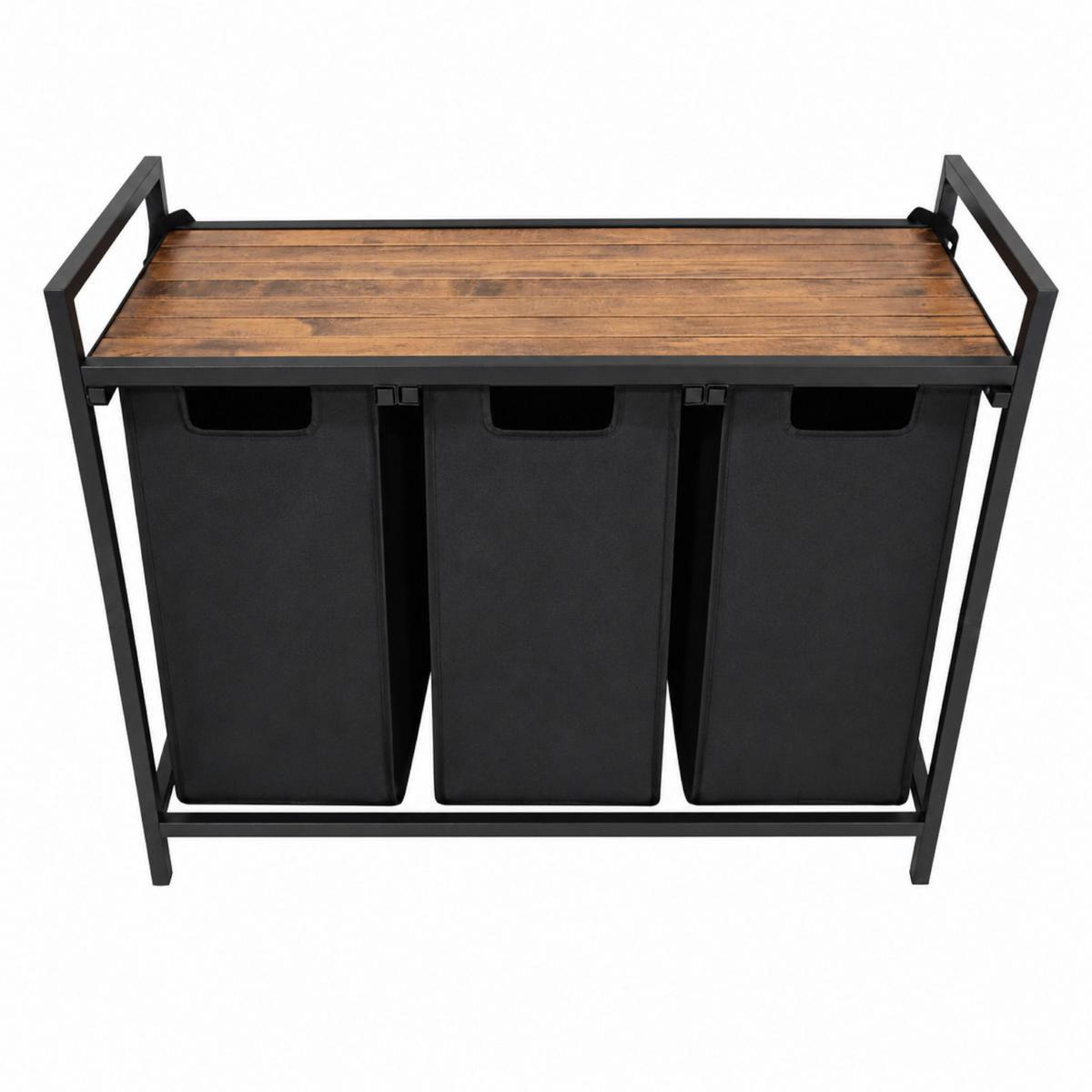 WÄSCHEKORB Metall Schwarz 3 herausnehmbare Wäschesäcke 114 Liter 92,5x33x71 cm - Dunkelbraun/Schwarz, Holzwerkstoff/Textil (92.5/71/33cm) - Begryf