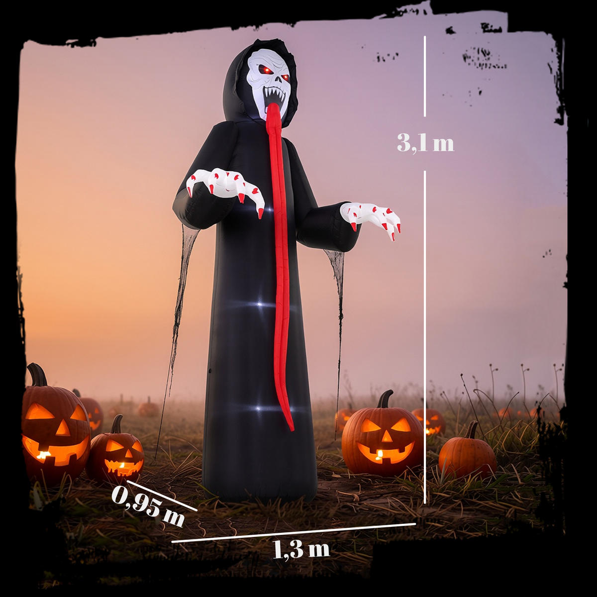 NAFUKOVACÍ halloweenská kostra z polyesterové látky, černá - černá, textil (95/310/130cm) - Outsunny