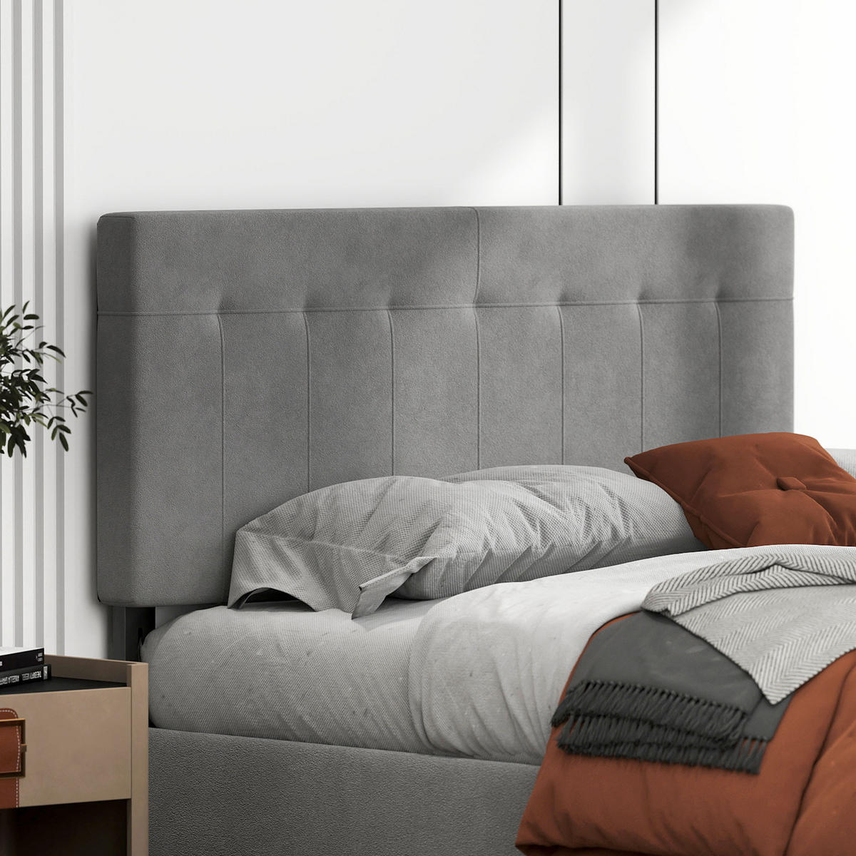 KOPFTEIL 3-fach höhenverstellbar Bettkopfteil mit Metallbeinen Samtoptik Grau - Grau, Textil/Metall (10/126/140cm) - HOMCOM