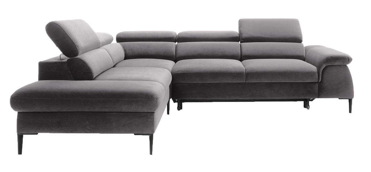 SCHLAFSOFA 280 cm Amaro L mit verstellbaren Kopfstützen, Links, Grau - Grau, Holz (280/214cm) - Emporius