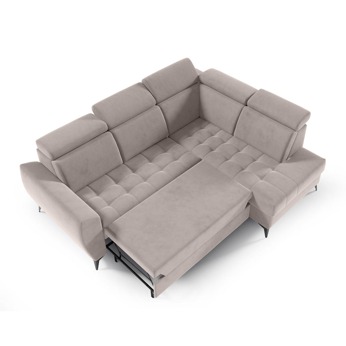 ECKSCHLAFSOFA Aurora II mit verstellbare Kopfstützen, Beige, rechts - Beige/Schwarz, Textil (266/204cm) - Beautysofa